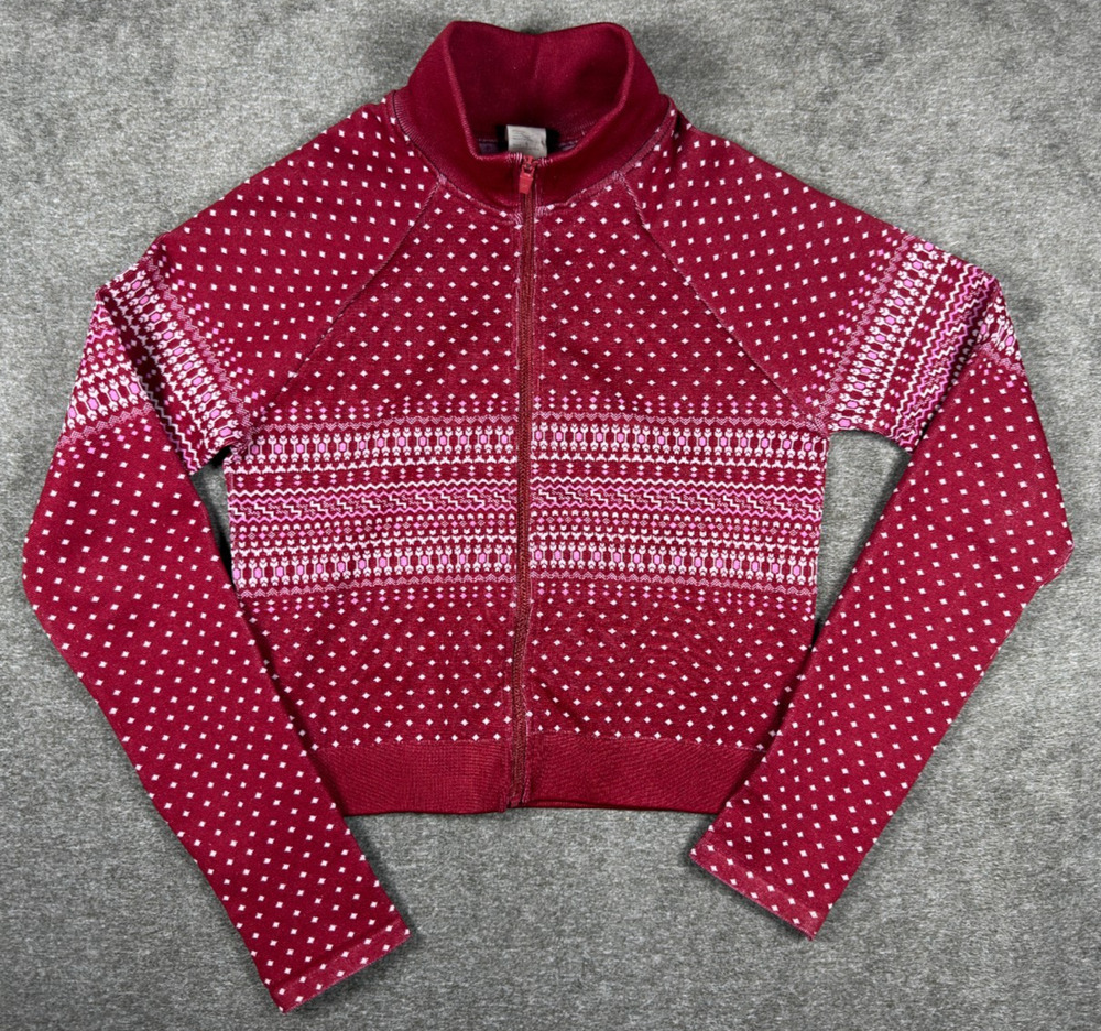 Fabletics Holly Seamless Crop Track Jacket M Apple Spice Red Fair Isle Nordic